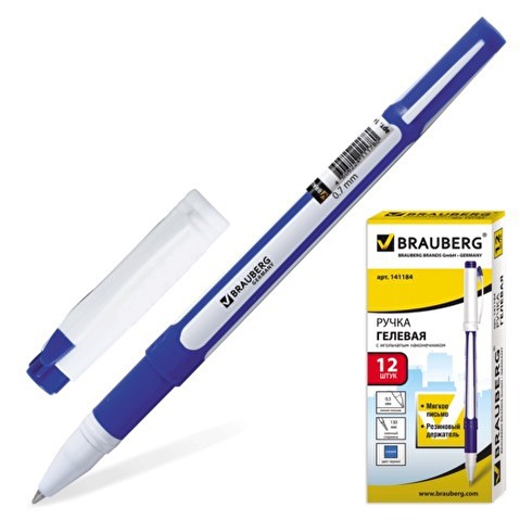 Ручка гелевая BRAUBERG Contact, резиновый упор, 0.5мм, корпус синий, синяя