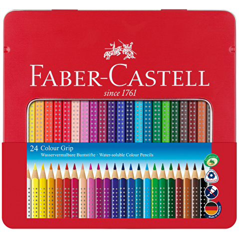 Набор цветных карандашей Faber-Castell Grip, 24цв, корпус трехгранный, в металлической коробке