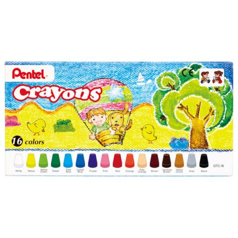 Мелки восковые PENTEL Crayons GTC-16, в картонной коробке, 16 шт/уп