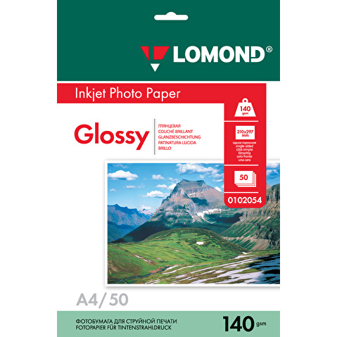 Фотобумага LOMOND А4, 140г/м2, глянцевая, односторонняя, 50л  (0102054)