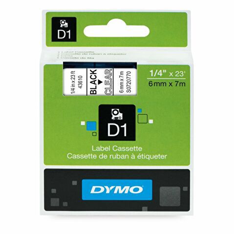 Лента для этикет-принтеров DYMO D1 для Pocket/3500/LM100/LM150/LP350/LM210D,  6мм х 7м, черный/прозрачный, пластик (S0720770)