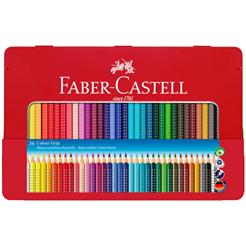 Набор цветных карандашей Faber-Castell Grip, 36цв, корпус трехгранный, в металлической коробке