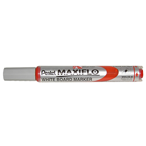 Маркер для доски PENTEL MWL5S-B Maxiflo, жидкие чернила, круглый наконечник, кнопка подкачки чернил, 4.0мм, красный