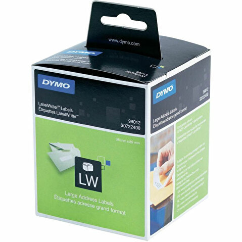 Лента для этикет-принтеров DYMO Label Writer, 36x89мм, адресные, черный/белый, 2х260шт/уп (S0722400)