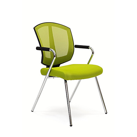 Конференц-кресло SK-230C-04, с подлокотниками, каркас хром, максимальная нагрузка 100кг, сетка зелёная/ткань зелёная