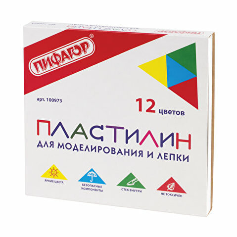 Пластилин ПИФАГОР 12цв, 240г, со стеком Пластилин ПИФАГОР 12цв, 240г, со стеком