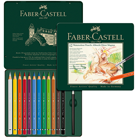 Набор цветных карандашей акварельных художественных Faber-Castell Albrecht Durer Magnus, 12цв, утолщенный корпус, в металлической коробке