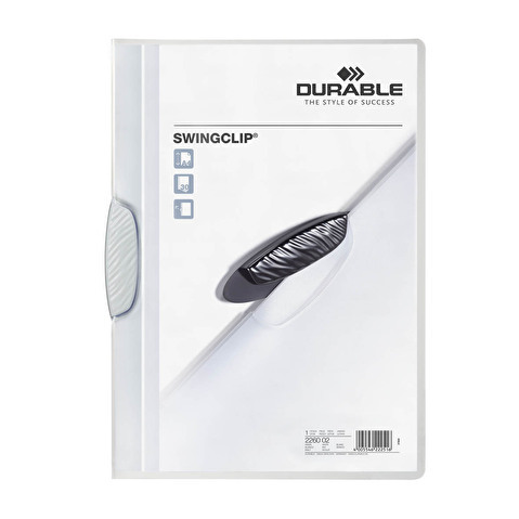Папка с клипом DURABLE Swingclip 2260-02, А4, пластик, до 30 листов, белая