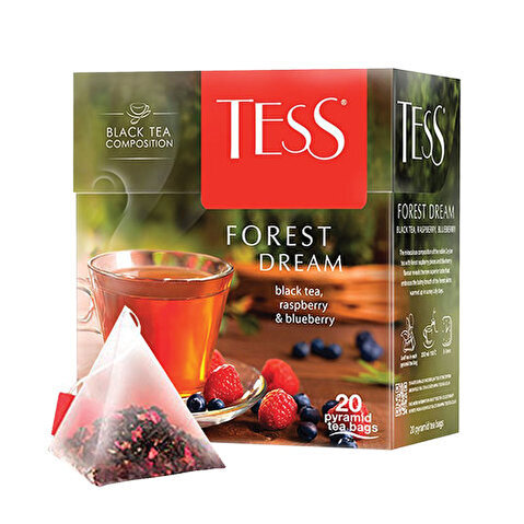 Чай черный с добавками TESS Forest Dream, с малиной и ароматом черники, 20х1.8г, пирамидки