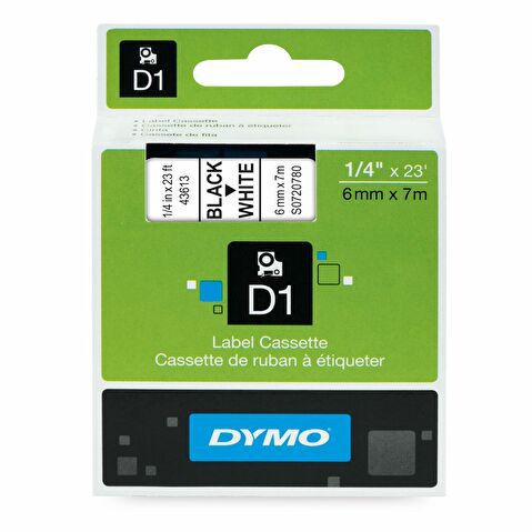 Лента для этикет-принтеров DYMO D1 для Pocket/3500/LM100/LM150/LP350/LM210D,  6мм х 7м, черный/белый, пластик (S0720780)