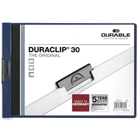 Папка с клипом DURABLE Duraclip 2246-07, А4, пластик, горизонтальная, до 30 листов, т.-синяя