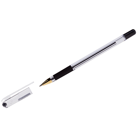 Ручка шариковая MUNHWA MC Gold BMC10-01, 0.7/1.0 мм, резиновый упор, прозрачный корпус, черная