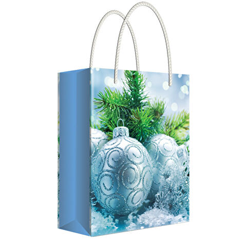 Пакет подарочный новогодний Русский дизайн 11х13,5х6см, ламинированный, "Веточка и игрушки"