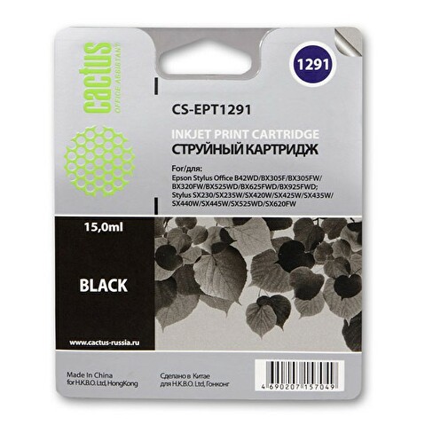 Картридж EPT1291 для Epson Stylus Office B42/BX305/BX305F, 15мл, Black, CACTUS