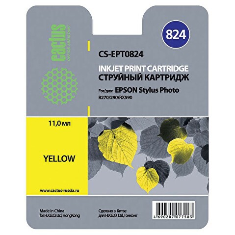 Картридж EPT0824 для Epson Stylus Photo R270/290/RX590, 11мл, Yellow, CACTUS