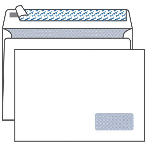 Конверт С4 229х324мм, окно 45х90 справа внизу, серая запечатка, 90г/м2, отрывная полоса