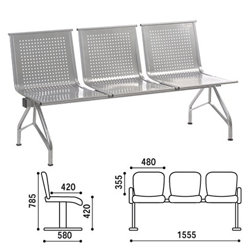 Кресло многоместное для посетителей трехсекционное СТИЛЛ, 1555х580х785мм, серебристое