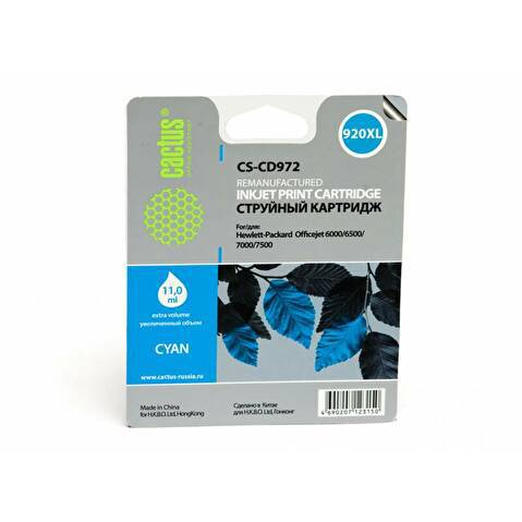 Картридж CD972 для HP OJ 6000/6500/7000/7500, 11мл, Cyan, CACTUS