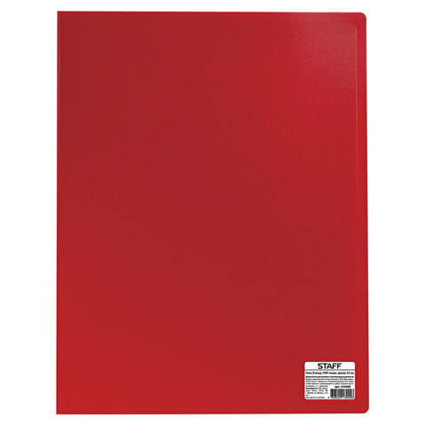 Папка STAFF эконом А4 с  20 прозрачными вкладышами, пластик 0.50мм, красная