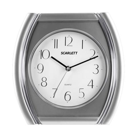 Часы настенные SCARLETT SC-55QU четырехугольные, 28.6х28.6х4.0см, белый циферблат, серебристая рамка