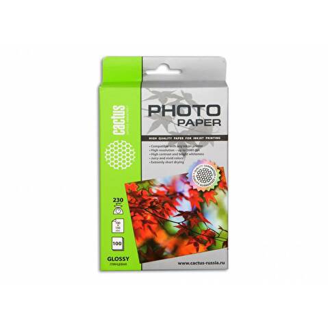 Фотобумага CACTUS 10x15см, 230г/м2, глянцевая, 100л (CS-GA6230100)