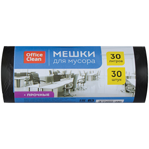 Мешки для мусора ПНД   30л х 30шт,  10мкм, в рулоне, черные, OfficeClean