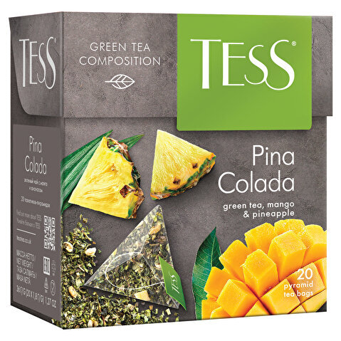 Чай зеленый с добавками TESS Pina Colada, с ароматом тропических фруктов, 20х1.8г, пирамидки