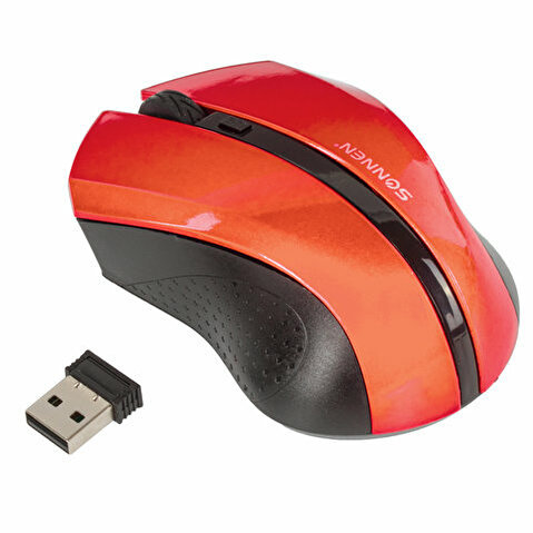 Мышь беспроводная оптическая SONNEN WM-250R,  1600dpi, 3 кнопки + 1 колесо-кнопка, USB, красная