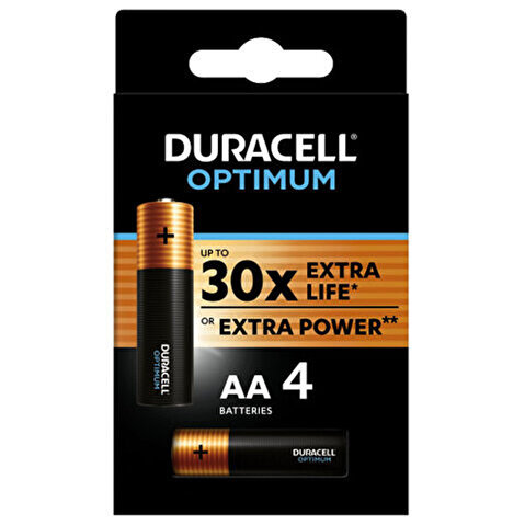 Батарейка DURACELL AA/LR6, 1.5V, Optimum, алкалиновая,  4шт/уп