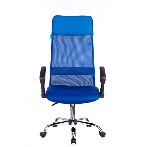 Кресло руководителя БЮРОКРАТ KB-6N, спинка высокая эргономичная, крестовина хром, спинка сетка синяя, сиденье искусственная кожа синяя(TW-05/TW-10)