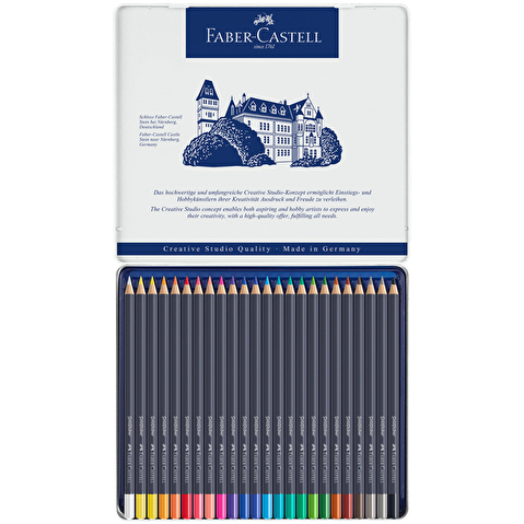 Набор цветных карандашей Faber-Castell Goldfaber, 24цв, корпус круглый, в металлической коробке