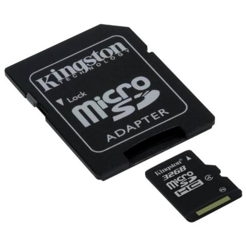 Карта памяти microSDHC 32Gb KINGSTON, Class 4 + адаптер (SDC4/32GB)