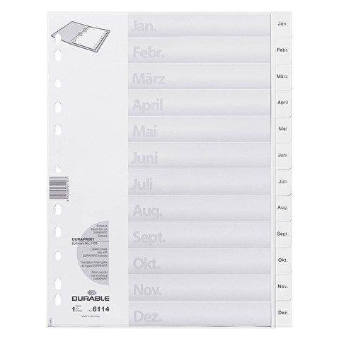 Разделитель DURABLE  A4, пластик, по месяцам, JAN-DEC (6114-02)