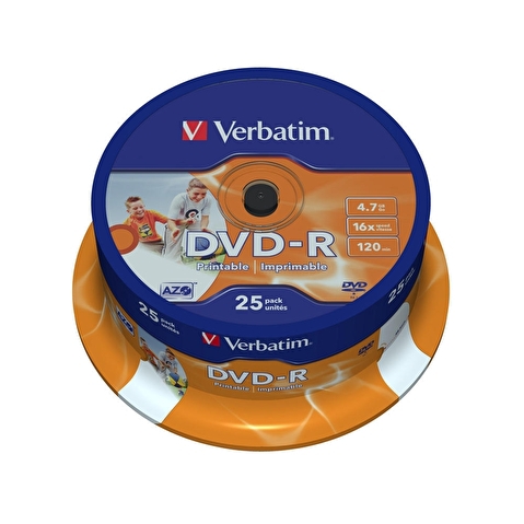 Записываемый DVD-диск в боксе DVD-R VERBATIM 4.7ГБ, 16x,  25шт/уп, Photo Printable (43538)