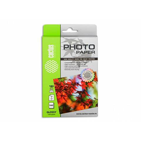 Фотобумага CACTUS 10x15см, 180г/м2, глянцевая, 100л (CS-GA6180100)