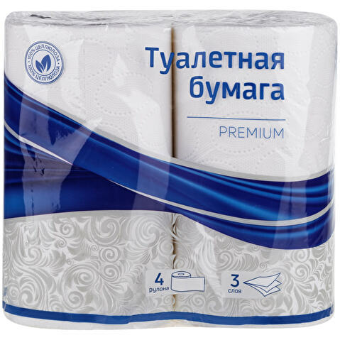 Бумага туалетная OfficeClean Premium, 3-слойная,  4рул/уп, тиснение, белая