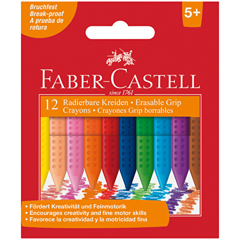 Набор восковых мелков Faber-Castell Grip, 12цв, корпус трехгранный, в картонной коробке