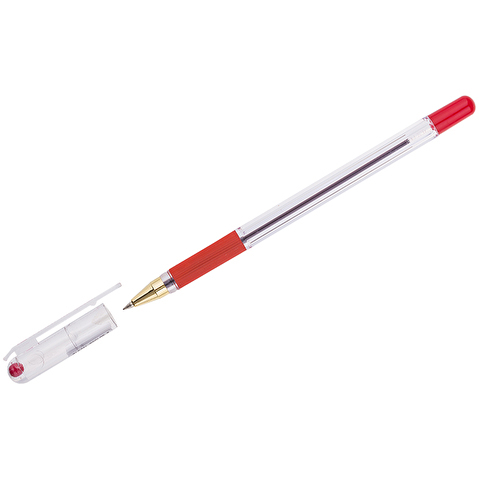 Ручка шариковая MUNHWA MC Gold BMC-03, 0.3/0.5 мм, резиновый упор, прозрачный корпус, красная