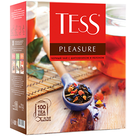 Чай черный TESS Pleasure с шиповником и яблоком, 100x1.5г