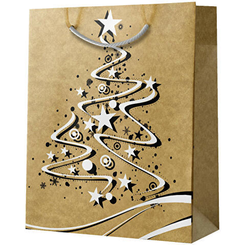 Пакет подарочный новогодний Русский дизайн 18х22,7х10см, крафт, пластизоль, "Елочка со звездами"