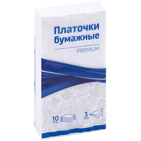 Платки носовые бумажные OfficeClean Premium, 3-слойные, 18х20см, 10л, 10пач/уп