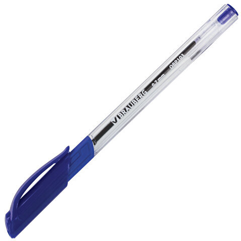 Ручка шариковая BRAUBERG Extra Glide Grip, 0.35/0.7мм, резиновый упор, корпус прозрачный, чернила на масляной основе, синяя