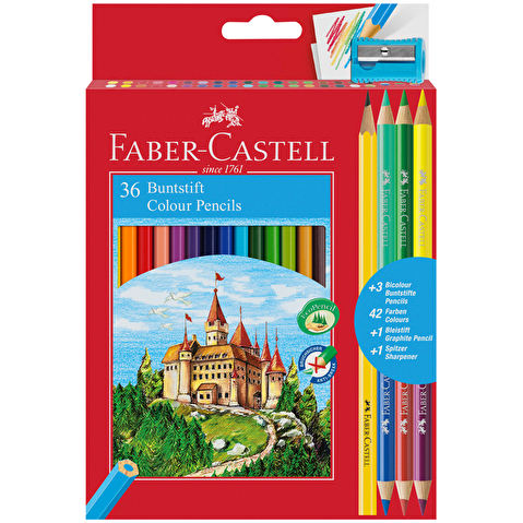 Набор цветных карандашей Faber-Castell, 36цв, корпус шестигранный, 4 цветных карандаша, точилка, в картонной коробке