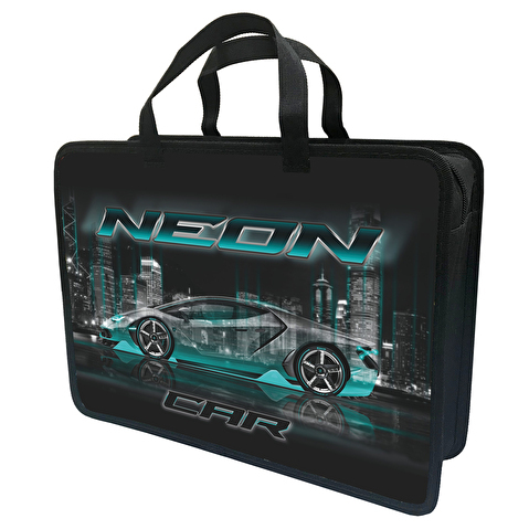 Папка-портфель Lamark NEON Car, А4, 34х24,5х70 мм, 1 отделение, на молнии, с ручками, печать по пластику с двух сторон