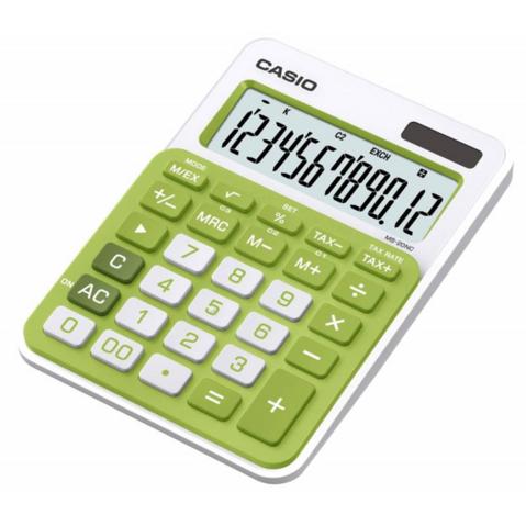 Калькулятор настольный 12 разр. CASIO MS-20NC-GN, двойное питание, 104.5x22x149.5мм, белый/зеленый