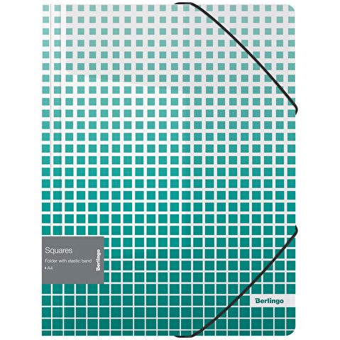 Папка на резинке Berlingo Squares А4, пластик, 0.60мм, 3 клапана, зеленая с рисунком