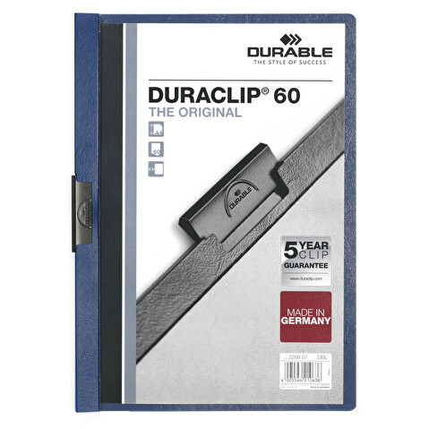 Папка с клипом DURABLE Duraclip 2209-07, А4, пластик, до 60 листов, т.-синяя