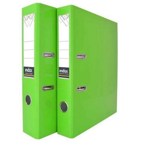 Папка-регистратор INDEX  картон ламинированный,  А4,  80мм, неоновая зеленая, без металлического уголка