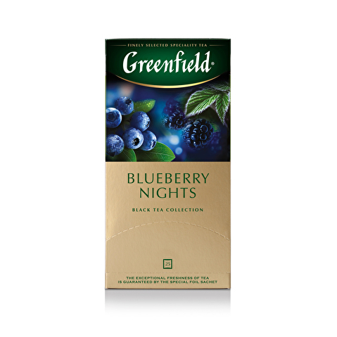 Чай черный ароматизированный GREENFIELD Blueberry Nights, 25х1.5г, в пакетиках Чай черный ароматизированный GREENFIELD Blueberry Nights, 25х1.5г, в пакетиках