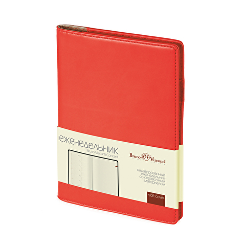 Еженедельник недатированный BRUNO VISCONTI Concept А5, 150х208мм, 128стр, обложка кожзам, красный